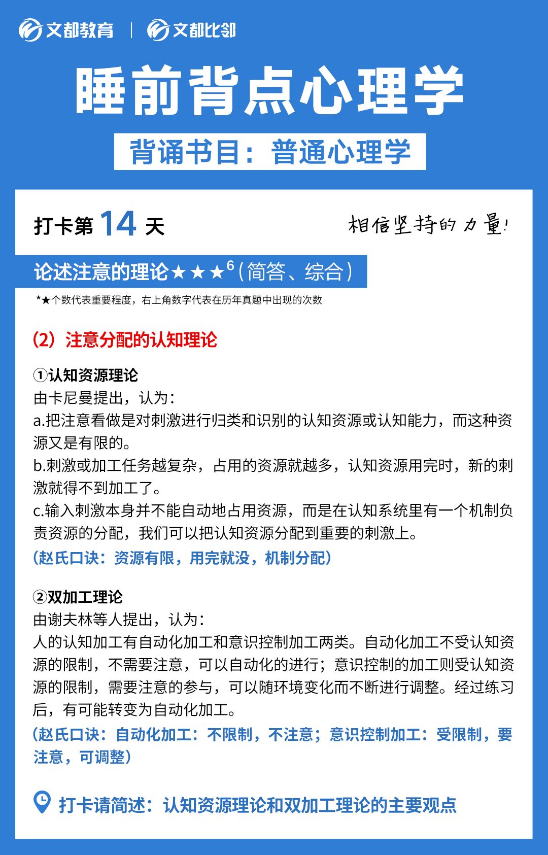 睡前背點(diǎn)心理學(xué)之文都考研：認(rèn)知資源理論和雙加工理論的觀點(diǎn)