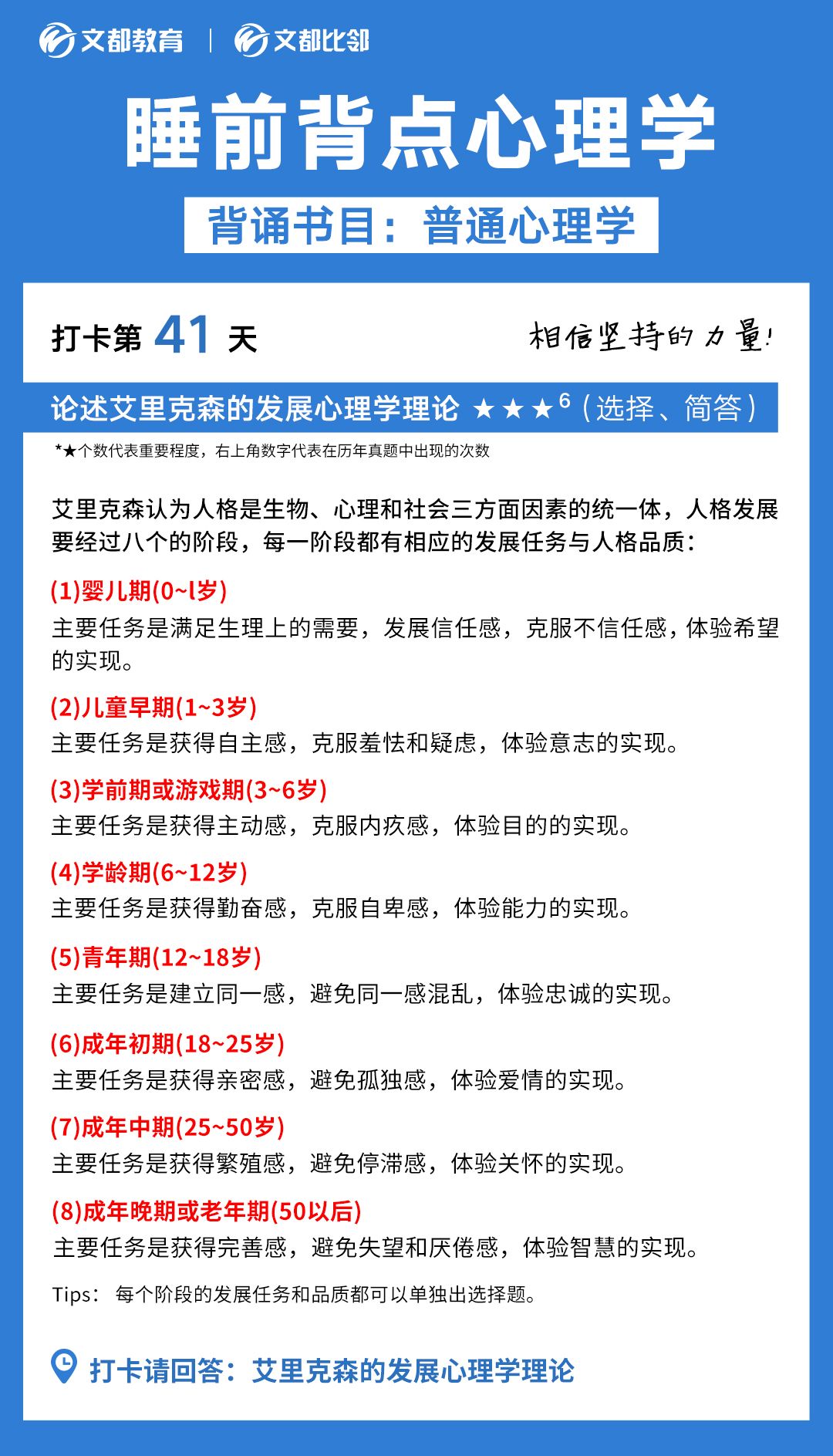 睡前背點(diǎn)心理學(xué)之文都考研：述埃里克森的發(fā)展心理學(xué)理論